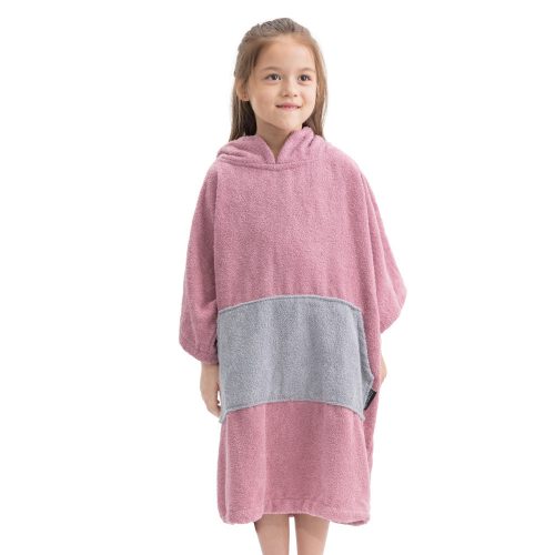 Poncho de baie pentru copii Homelevel, 6-9 ani, Roz / Gri, Bumbac organic, 54880.10.42