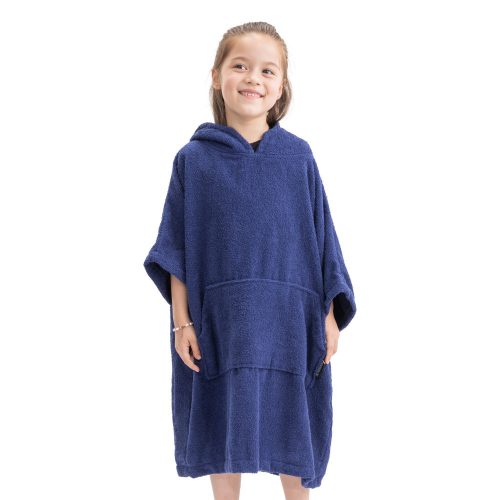 Poncho de baie pentru copii Homelevel, 6-9 ani, Albastru, Bumbac organic, 54880.17.42