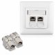 Set 1 Priza dubla de retea RJ45 10G cu 2 mufe CAT 6A, Kwmobile, Alb, Metal, 45360.01