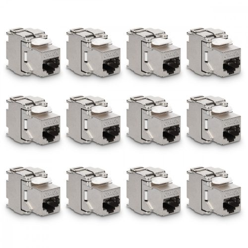 Set 12 Mufe CAT6A de 10 Gbit pentru cabluri Ethernet RJ45, Kwmobile, Argintiu, Metal, 45358.12