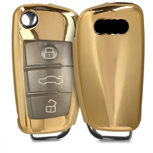 Husa Cheie Auto pentru Audi - 3 Butoane, Silicon, Gold, 44984.92