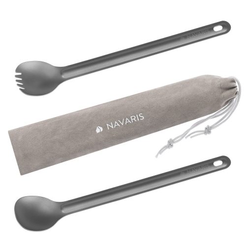 Set spork si lingura din titan cu maner lung Navaris, 21.5 cm, 52986.05