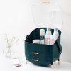 Organizator pentru cosmetice cu 2 sertare si capac transparent Navaris, Verde, 53845.07