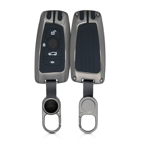 Husa Cheie Auto pentru BMW - 3 Butoane - Keyless Go, kwmobile, Aliaj zinc, Gri, 53579.01