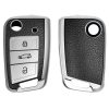 Husa Cheie Auto pentru VW / Skoda / Seat - 3 Butoane, kwmobile, Silicon, Silver / Negru, 54022.04