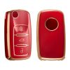 Husa Cheie Auto pentru VW / Skoda / Seat - 3 Butoane, kwmobile, Silicon, Rosu / Gold, 56008.04