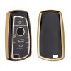 Husa Cheie Auto pentru BMW - 3 Butoane - Keyless Go, kwmobile, Silicon, Negru / Gold, 56009.01