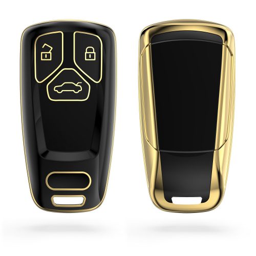 Husa Cheie Auto pentru Audi - 3 Butoane - Keyless Go, kwmobile, Silicon, Negru / Gold, 56004.01