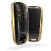 Husa Cheie Auto pentru Audi - 3 Butoane - Keyless Go, kwmobile, Silicon, Negru / Gold, 56004.01