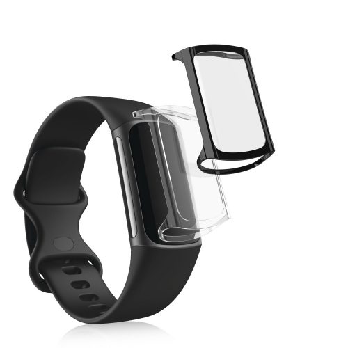 Set 2 Huse pentru Fitbit Charge 5, kwmobile, Silicon, Negru / Transparent, 56385.01