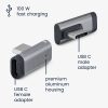 Set 2 Adaptoare USB-C in unghi drept de 90 grade, Kwmobile, Argintiu/Negru, Aluminiu, 56386.02