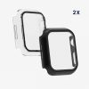 Set 2 Huse pentru Apple Watch 7 (41mm), kwmobile, Sticla securizata, Negru / Transparent, 56540.01