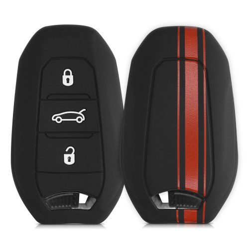 Husa Cheie Auto pentru Opel - 3 Butoane - Keyless Go, kwmobile, Silicon, Negru / Rosu, 56976.01