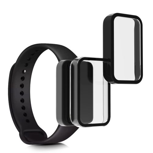 Set 2 Folii de protectie pentru Xiaomi Redmi Smart Band Pro, Kwmobile, Negru/Transparent, Sticla securizata, 57424.01