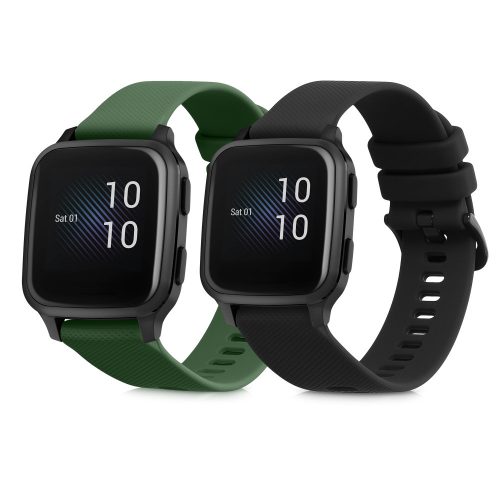 Set 2 curele pentru Garmin Venu Sq/Venu Sq Music, Kwmobile, Negru/Verde, Silicon, 57776.03