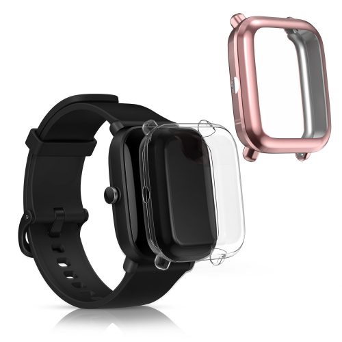 Set 2 Huse pentru Huami Amazfit A1608/Amazfit Bip U/Amazfit U pro, Kwmobile, Transparent/Roz, Silicon, 57435.03