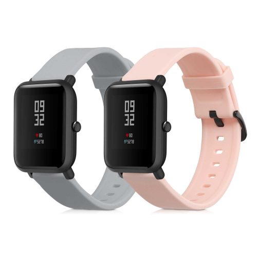 Set 2 curele pentru Huami Amazfit Bip S/Amazfit Bip S Lite, Kwmobile, Roz/Gri, Silicon, 53859.09