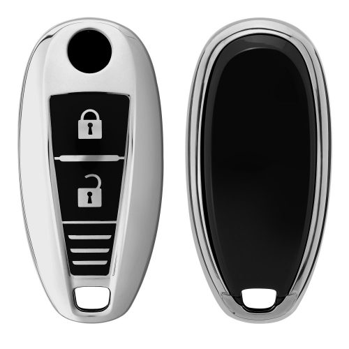 Husa Cheie Auto pentru Suzuki 2 Butoane - Keyless Go, Kwmobile, Argintiu, Silicon, 54591.94