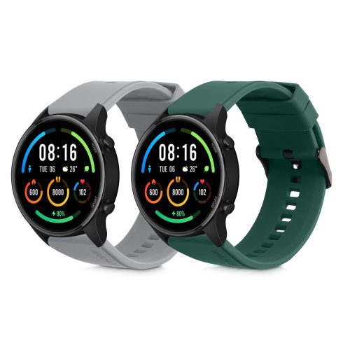 Set 2 curele pentru Xiaomi Mi Watch Color Sport/Watch S1 Active, Kwmobile, Gri/Verde, Silicon, 58971.02