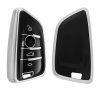 Husa Cheie Auto pentru BMW 3 Butoane - Smart Key, Kwmobile, Negru/Argintiu, Silicon, 56001.05