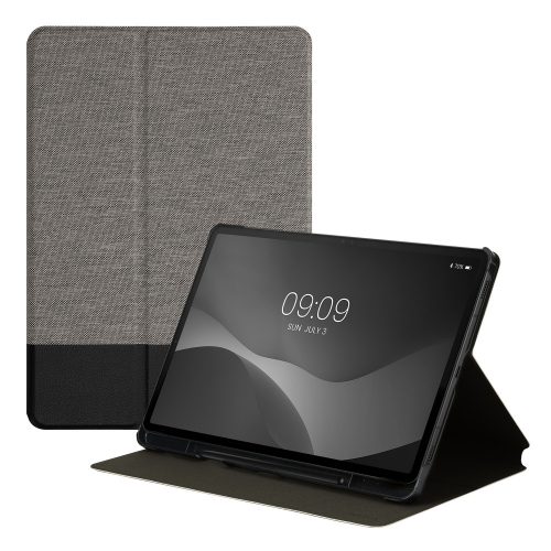 Book Cover kwmobile pentru Samsung Galaxy Tab S8/Galaxy Tab S7, Textil, Gri/Negru, 60385.25