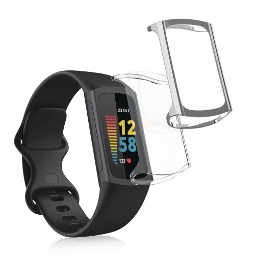 Set 2 Huse Kwmobile pentru Fitbit Charge 5, Silicon, Transparent/Gri, 56385.04