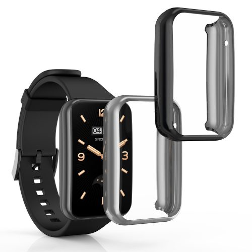 Set 2 Huse Kwmobile pentru Xiaomi Mi Band 7 Pro, Negru/Argintiu, Silicon, KWM0000177C005C