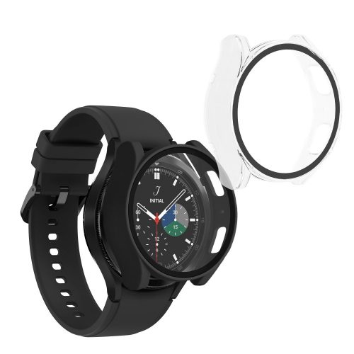 Set 2 Huse Kwmobile cu sticla securizata pentru Samsung Galaxy Watch 6, Negru/Transparent, Plastic, KWM000024TC001C