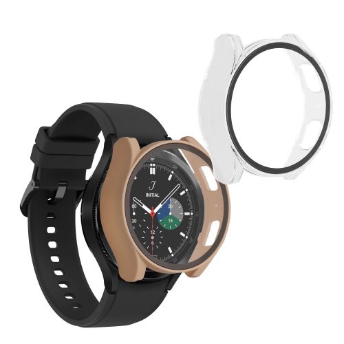 Set 2 Huse Kwmobile cu sticla securizata pentru Samsung Galaxy Watch 6, Crem/Transparent, Plastic, KWM000024TC002C