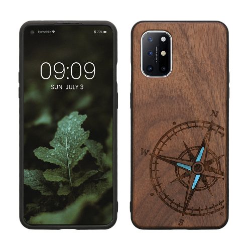 Husa Kwmobile pentru OnePlus 8T, Maro/Albastru, Lemn, KWM0000123P006C