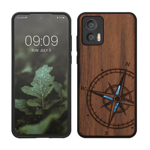 Husa Kwmobile pentru Motorola Edge 30 Neo, Maro/Albastru, Lemn, KWM000018RR002C