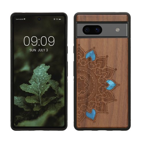 Husa Kwmobile pentru Google Pixel 7a, Maro/Albastru, Lemn, KWM000019YK006C