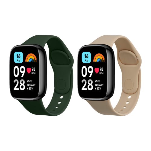 Set 2 Curele Kwmobile pentru Xiaomi Redmi Watch 3 Active, Verde inchis/Bej, Silicon, KWM000024XY002C