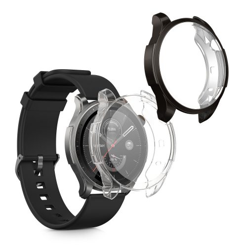 Set 2 Huse Kwmobile pentru Amazfit GTR 4, Negru/Transparent, Silicon, KWM0000188X002C