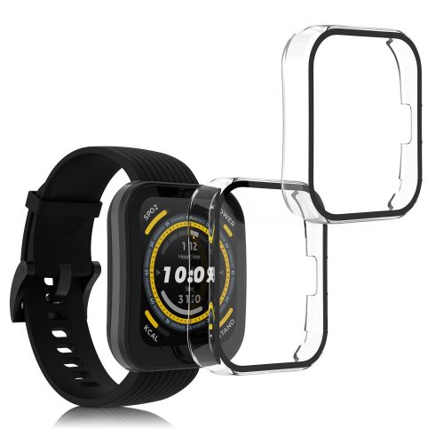 Set 2 Huse Kwmobile cu sticla securizata pentru Amazfit Bip 5, Transparent, Plastic, KWM000024ZC001C