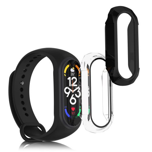 Set 2 Huse complete Kwmobile pentru Xiaomi Mi Band 7, Transparent/Negru, Plastic, KWM000024ZE002C