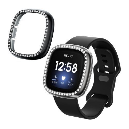 Set 2 Huse Kwmobile pentru Fitbit Versa 3/Sense, Transparent/Negru, Plastic, KWM000024ZI001C