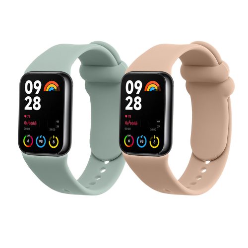 Set 2 Curele Kwmobile pentru Xiaomi Mi Band 8 Pro, Verde/Crem, Silicon, KWM0000250D003C