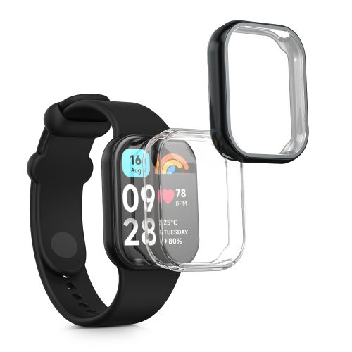 Set 2 Huse Kwmobile pentru Xiaomi Mi Band 8 Pro, Transparent/Negru, Silicon, KWM0000250N002C