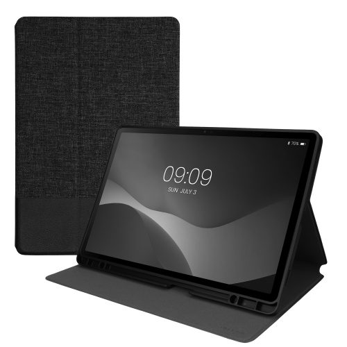 Husa Kwmobile pentru Samsung Galaxy Tab S9 FE Plus, Gri inchis/Negru, Textil, KWM000023QH001C