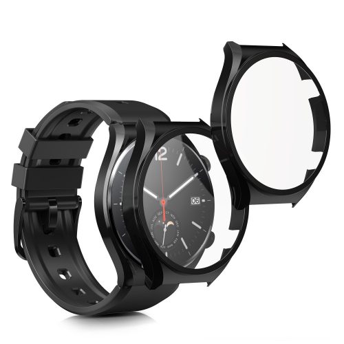 Set 2 Huse Kwmobile cu sticla securizata pentru Xiaomi Watch S1, Negru, Plastic, KWM000015ES004C