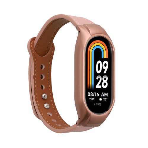 Curea Kwmobile pentru Xiaomi Mi Band 8, Roz deschis/Maro, Piele naturala, KWM0000252F003C