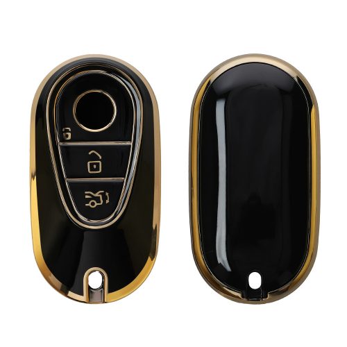 Husa Cheie Auto Kwmobile pentru Mercedes Benz 3 Butoane - Smart Key, Negru/Auriu, Silicon, KWM0000252L001C