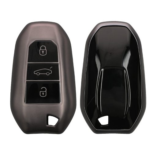 Husa Cheie Auto Kwmobile pentru Peugeot/Citroen 3 Butoane - Smart Key, Gri/Negru, Silicon, KWM0000252W001C