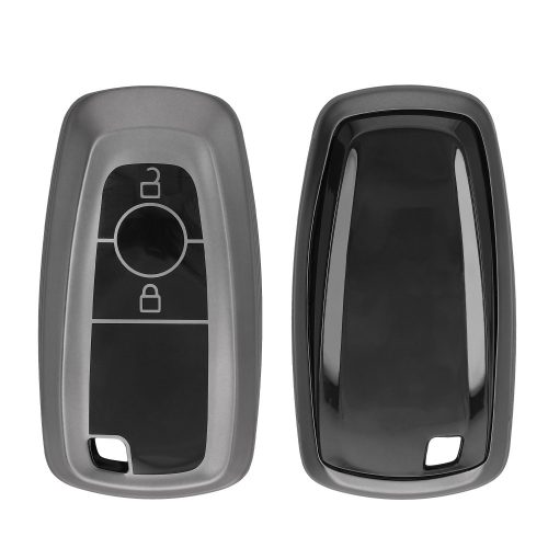 Husa Cheie Auto Kwmobile pentru Ford 2 Butoane - Keyless Go, Gri/Negru, Silicon, KWM0000252Y001C