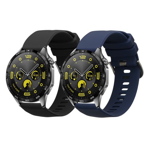 Set 2 Curele Kwmobile pentru Huawei Watch GT 4 (46mm), Negru/Albastru inchis, Silicon, KWM0000254A001C