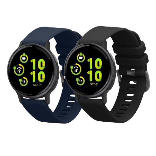 Set 2 Curele Kwmobile pentru Garmin vivoactive 5/Active 5, Negru/Albastru inchis, Silicon, KWM0000254E001C