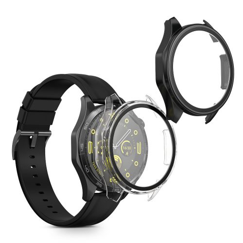 Set 2 Huse Kwmobile cu sticla securizata pentru Huawei Watch GT 4 (46mm), Transparent/Negru, Plastic, KWM0000254O002C