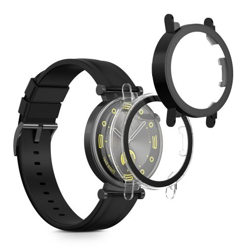 Set 2 Huse Kwmobile cu sticla securizata pentru Huawei Watch GT 4 (41mm), Transparent/Negru, Plastic, KWM0000254P002C