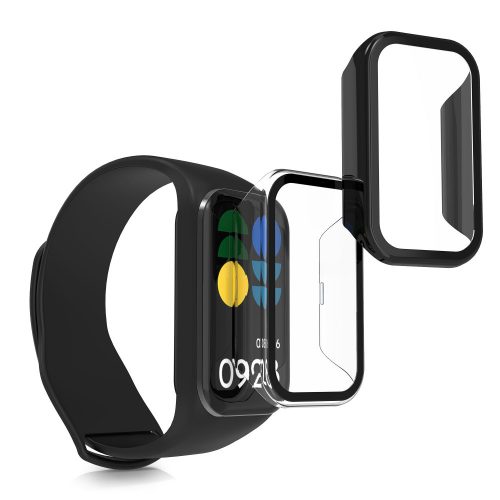 Set 2 Huse complete Kwmobile pentru Xiaomi Smart Band 8 Active/Redmi Band 2, Transparent/Negru, Plastic, KWM0000254Q002C